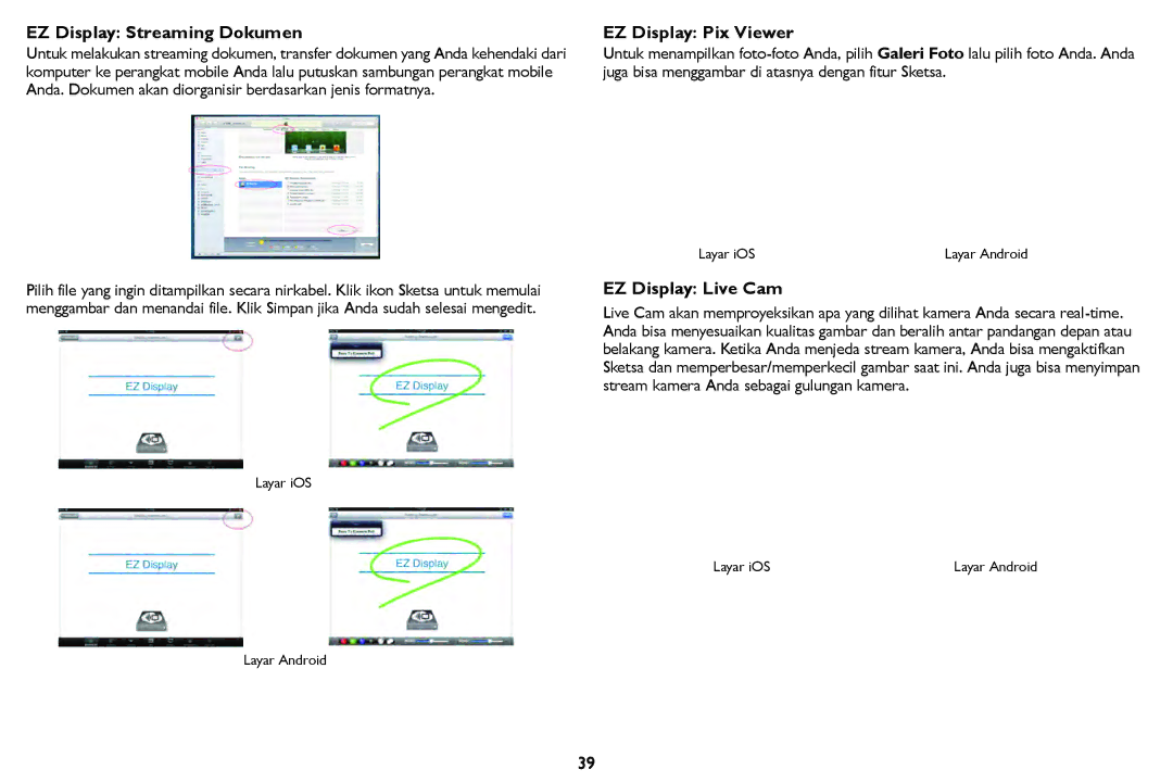InFocus IN124STa, IN126STa manual EZ Display Streaming Dokumen, EZ Display Pix Viewer, EZ Display Live Cam 