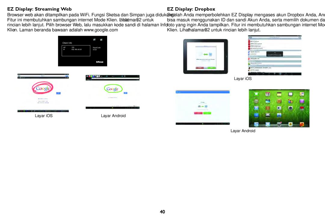 InFocus IN126STa, IN124STa manual EZ Display Streaming Web EZ Display Dropbox 