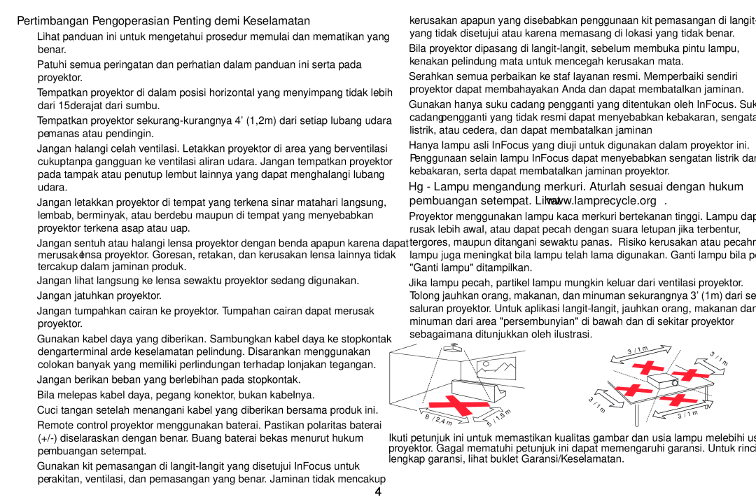 InFocus IN126STa, IN124STa manual Pertimbangan Pengoperasian Penting demi Keselamatan, Proyektor terkena asap atau uap 