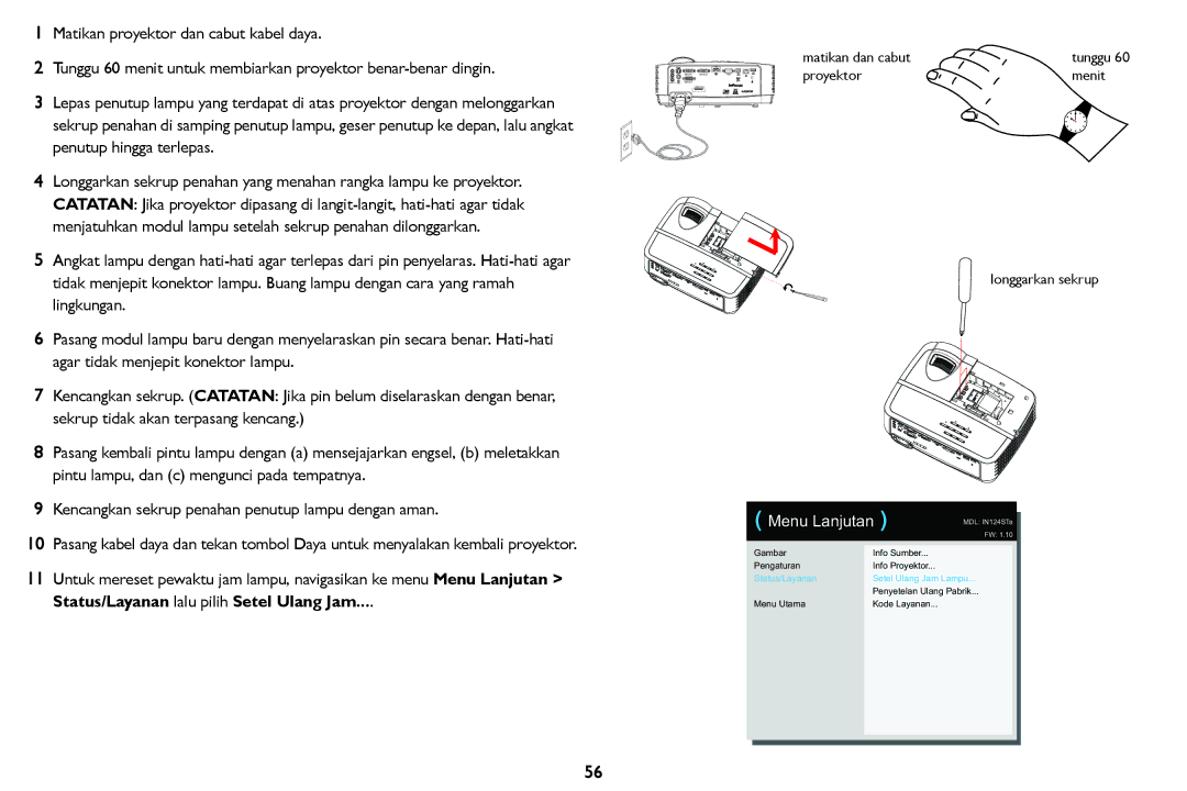 InFocus IN126STa, IN124STa manual Menu Lanjutan 