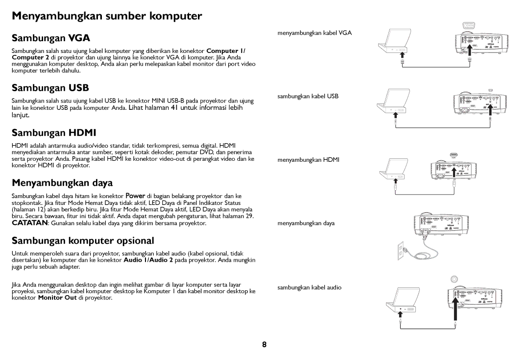 InFocus IN126STa, IN124STa manual Menyambungkan sumber komputer 