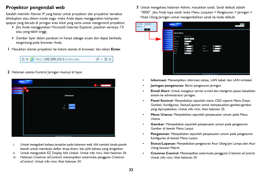 InFocus IN124STa, IN126STa manual Proyektor pengendali web 