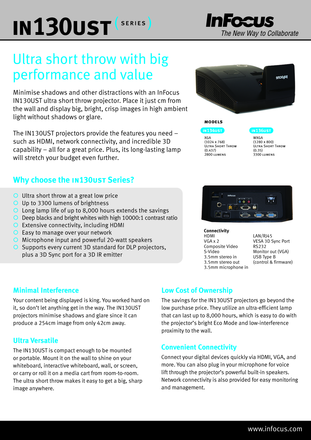 InFocus manual Ultra short throw with big performance and value, Why choose the IN130UST Series?, Minimal Interference 