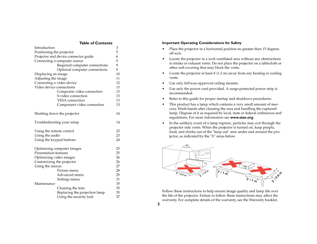 InFocus IN20 manual Table of Contents 