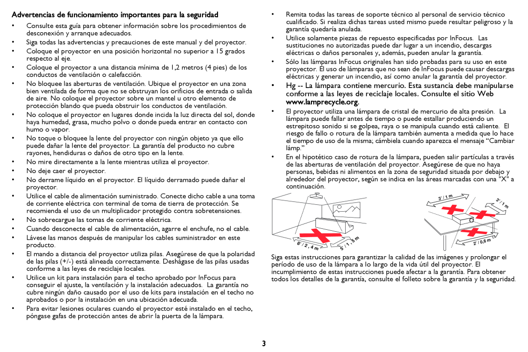 InFocus in2124 manual Advertencias de funcionamiento importantes para la seguridad 