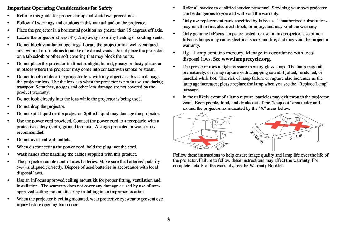 InFocus IN3916, IN3900, AA0021 manual Important Operating Considerations for Safety 