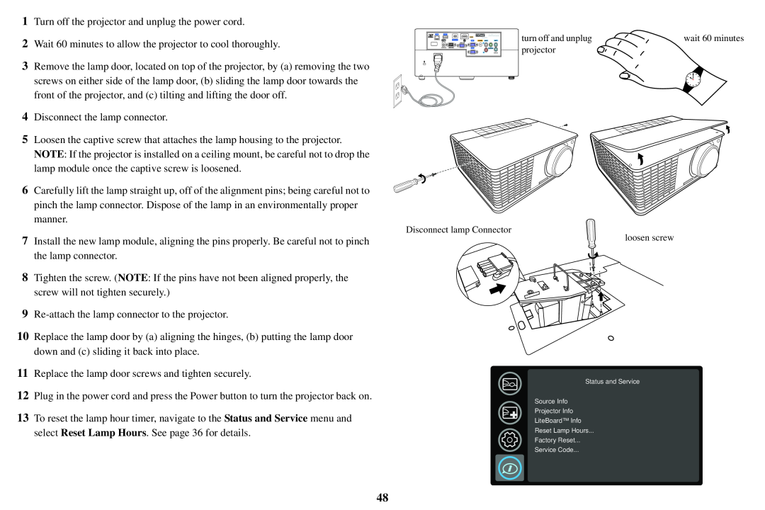 InFocus IN3916, IN3900, AA0021 manual Turn off the projector and unplug the power cord 