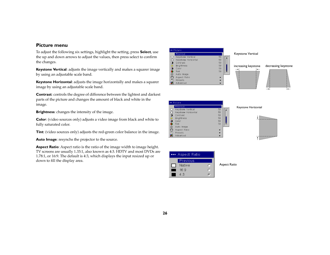 InFocus IN42ff manual Picture menu 