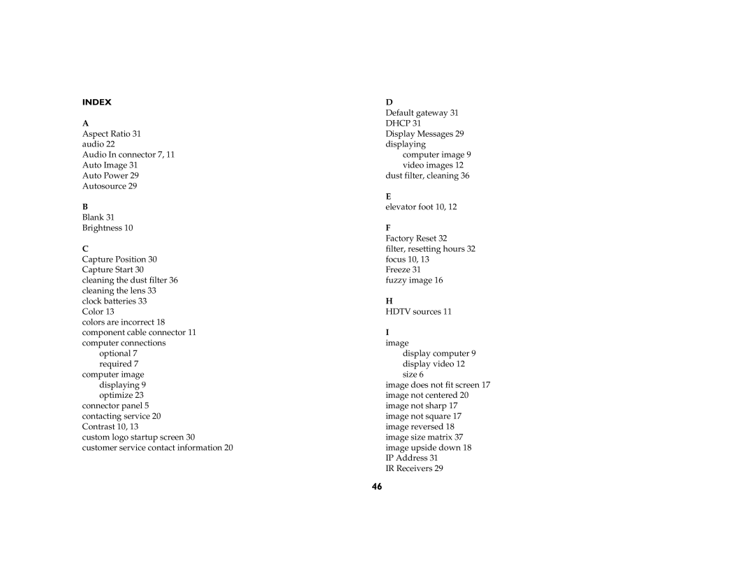 InFocus IN42ff manual Index 