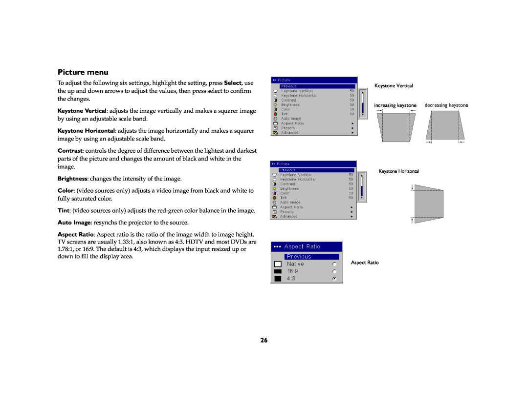 InFocus IN42ff manual Picture menu 