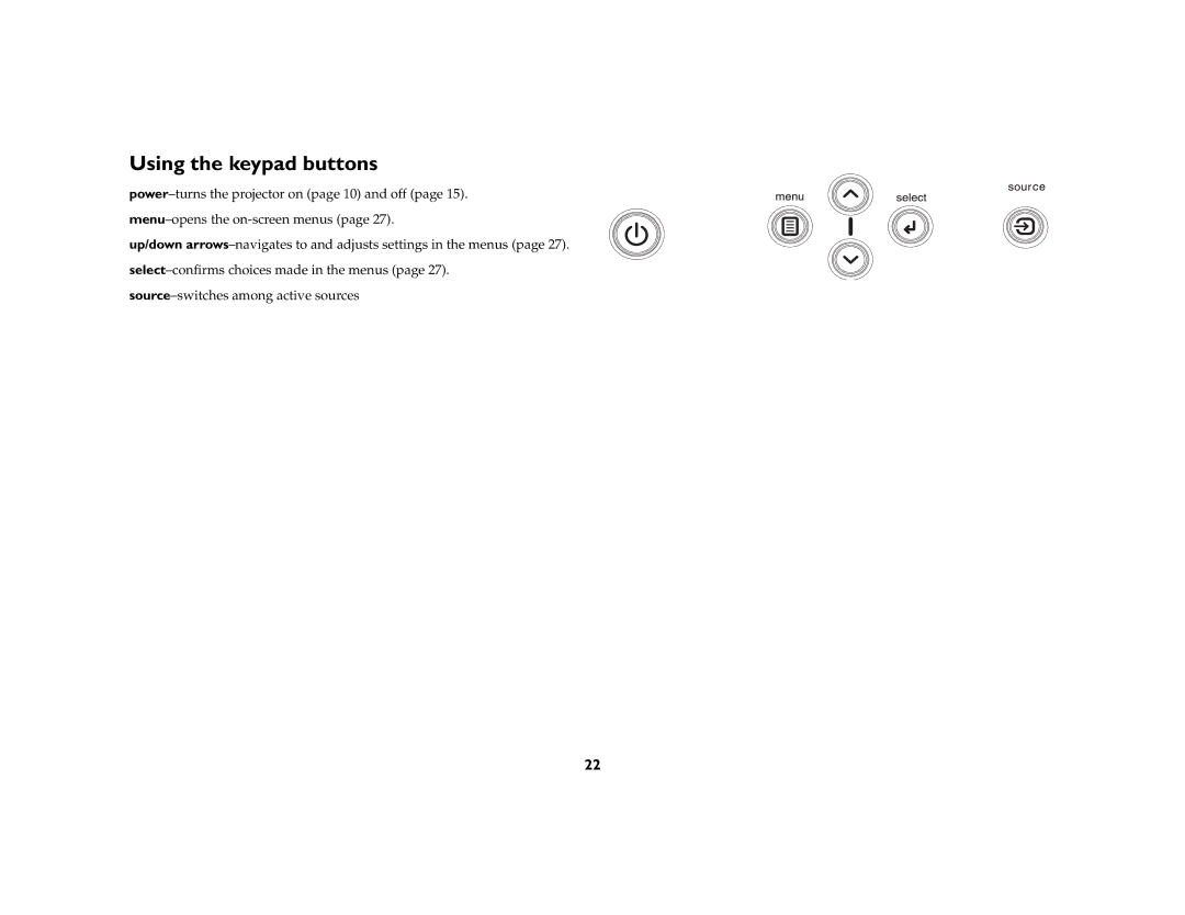 InFocus IN5102, IN5104, IN5106 manual Using the keypad buttons 