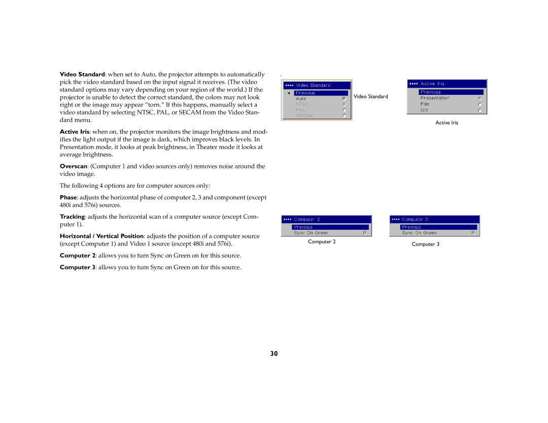 InFocus IN5106, IN5104, IN5102 manual Except Computer 1 and Video 1 source except 480i 