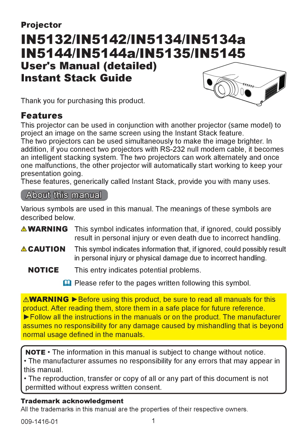 InFocus IN5134A, IN5144A user manual IN5132/IN5142/IN5134/IN5134a IN5144/IN5144a/IN5135/IN5145, Features 