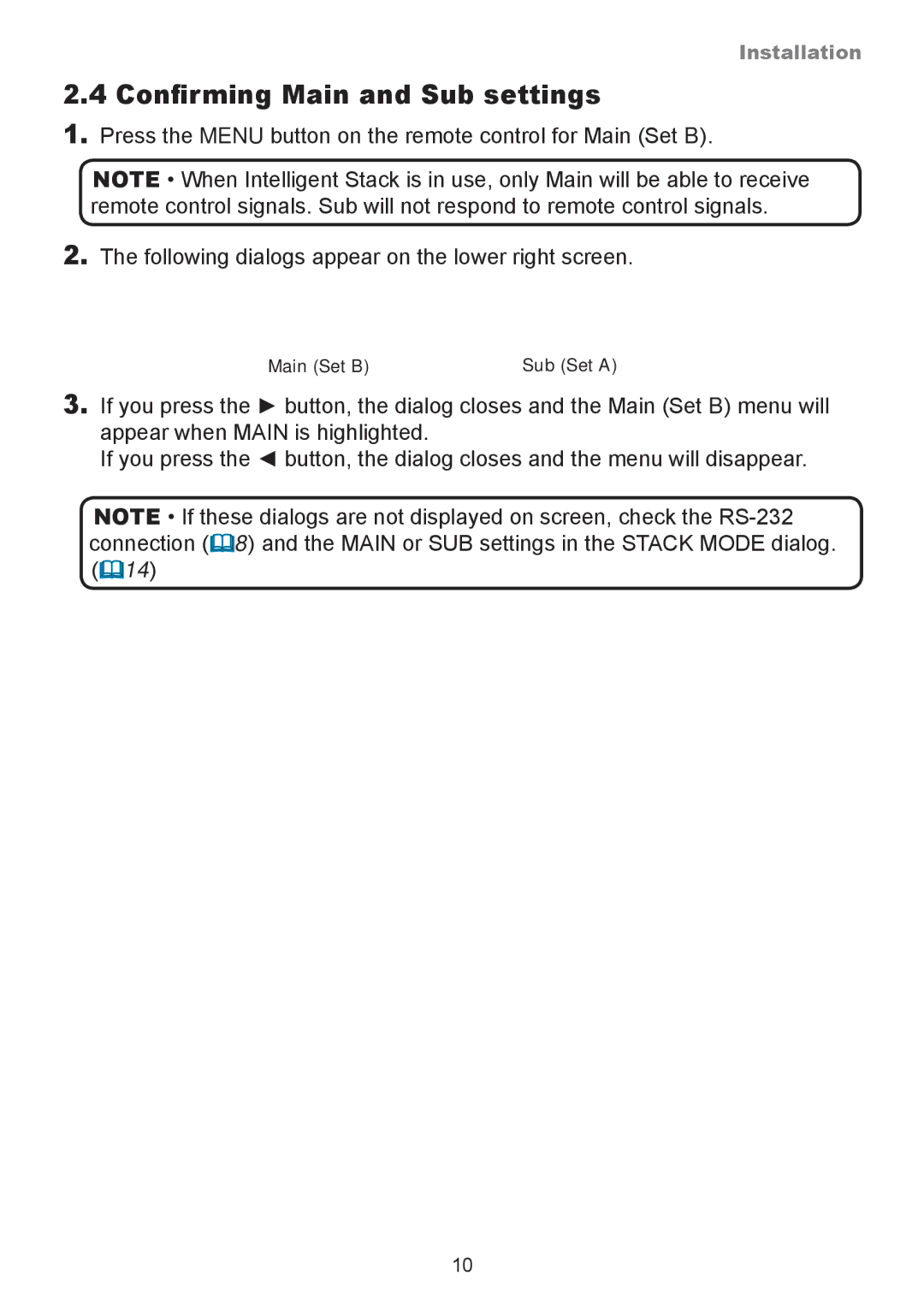 InFocus IN5132, IN5134A, IN5135, IN5144A, IN5142, IN5145 user manual Confirming Main and Sub settings 