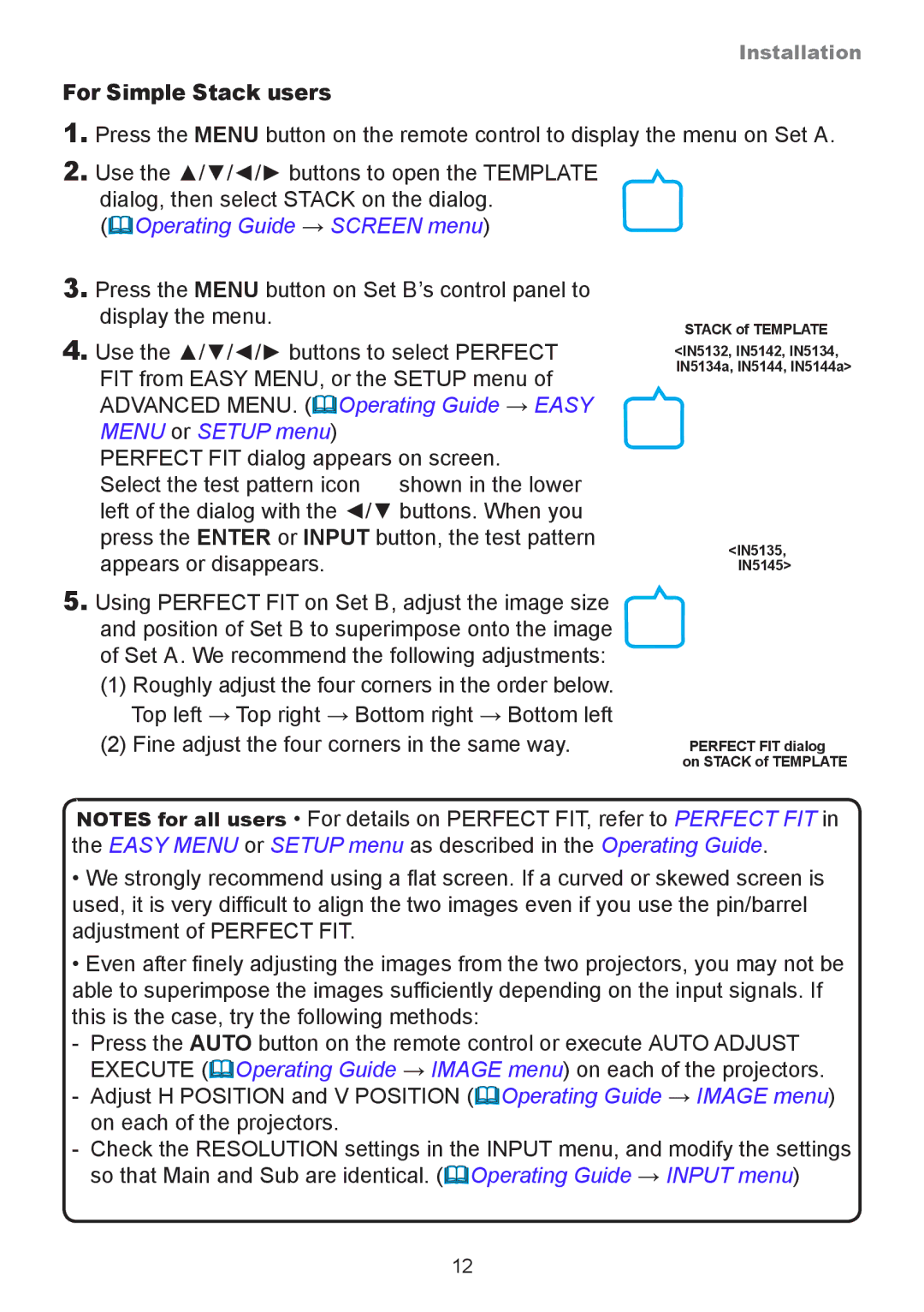 InFocus IN5132, IN5134A, IN5135, IN5144A, IN5142, IN5145 user manual For Simple Stack users 