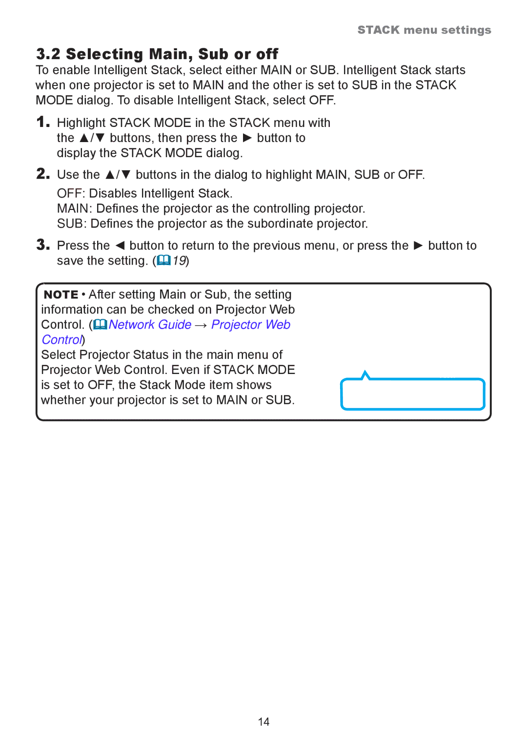 InFocus IN5142, IN5132, IN5134A, IN5135, IN5144A, IN5145 user manual Selecting Main, Sub or off 