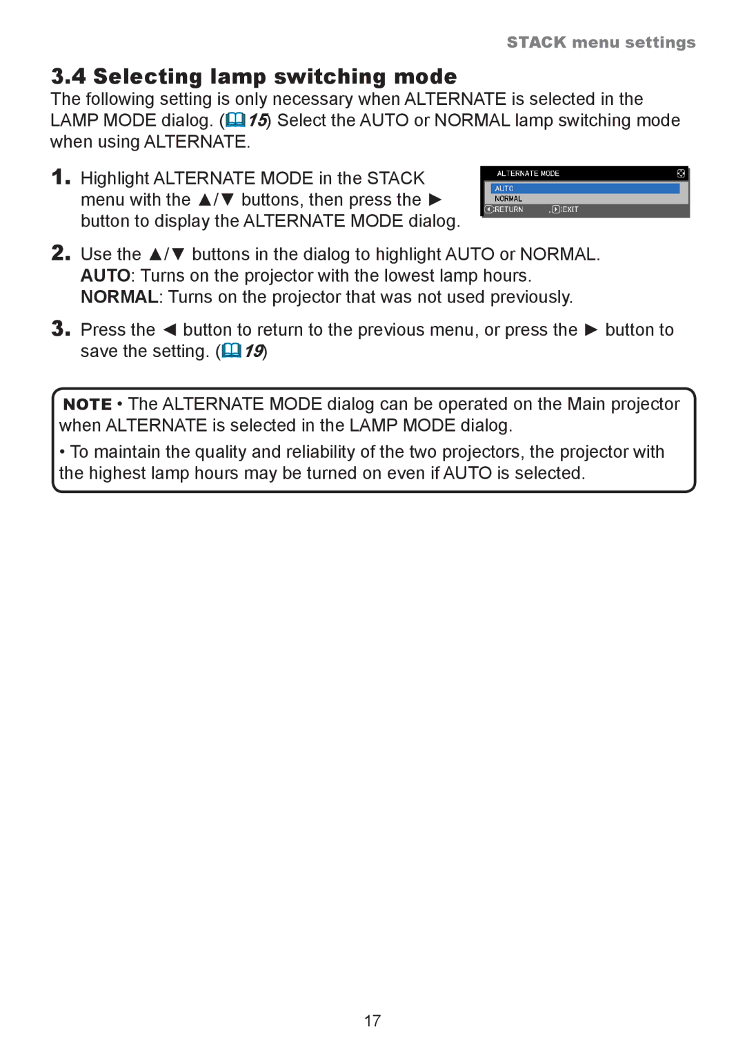 InFocus IN5134A, IN5132, IN5135, IN5144A, IN5142, IN5145 user manual Selecting lamp switching mode 