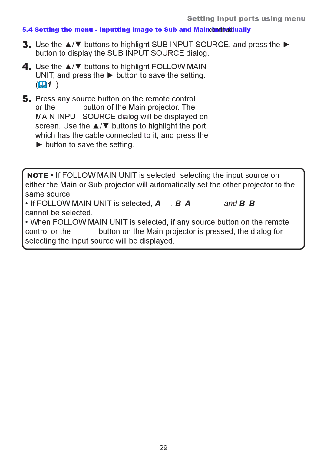 InFocus IN5144A, IN5132, IN5134A, IN5135, IN5142, IN5145 user manual Setting input ports using menu 