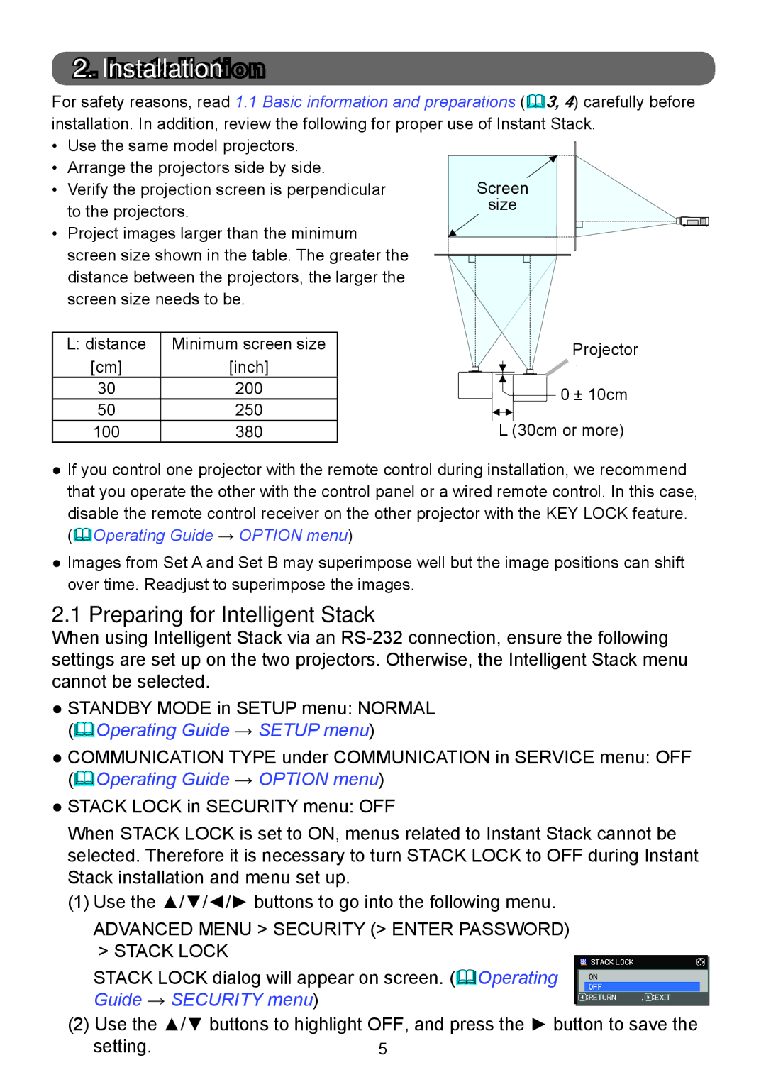 InFocus IN5144A, IN5132, IN5134A, IN5135, IN5142, IN5145 user manual Installation, Preparing for Intelligent Stack 