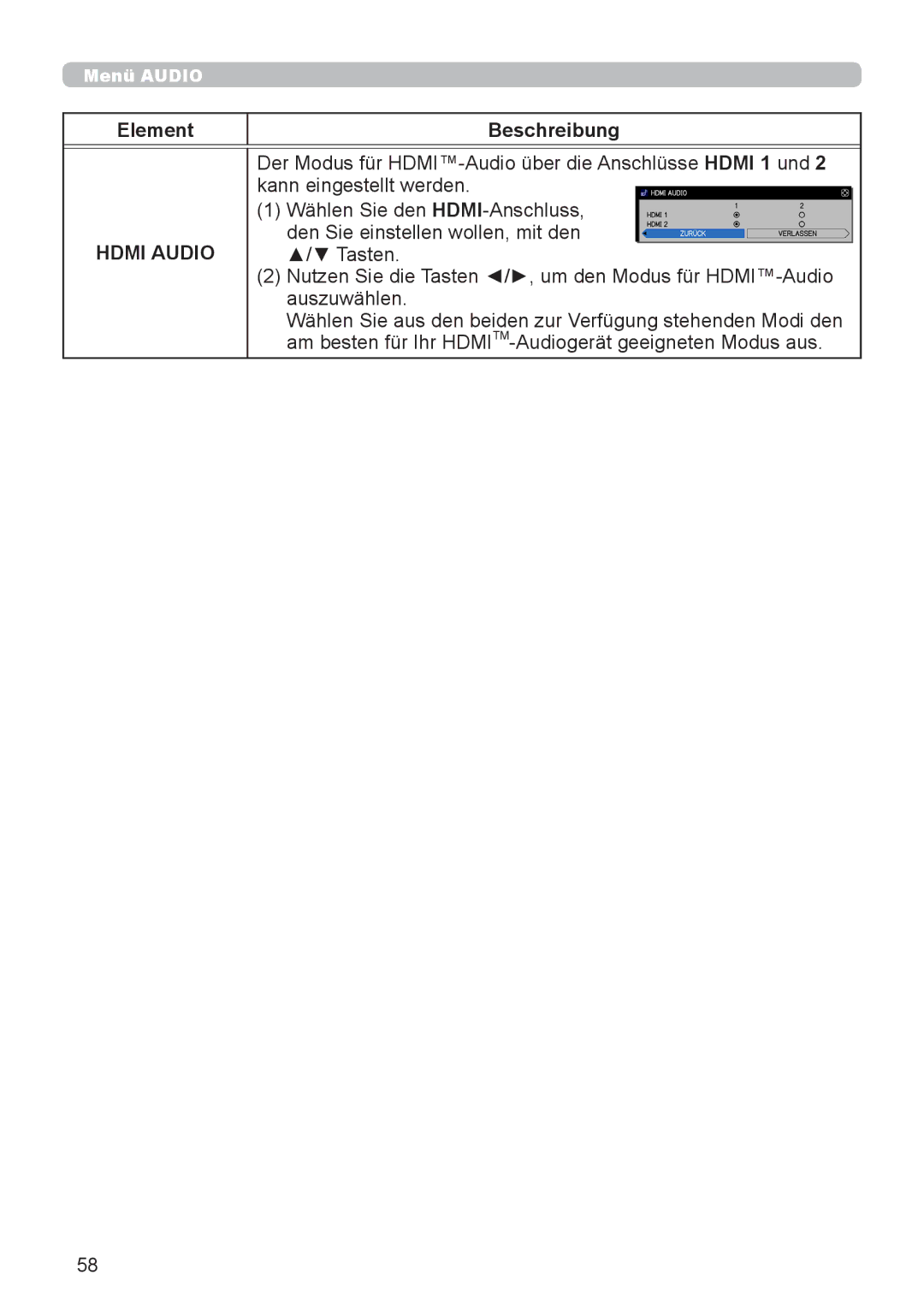 InFocus IN5132 user manual Hdmi Audio 