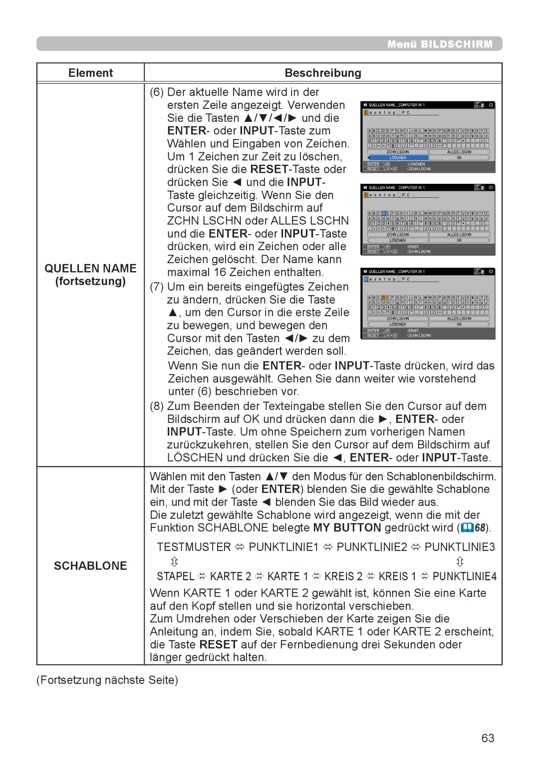 InFocus IN5132 user manual Schablone 