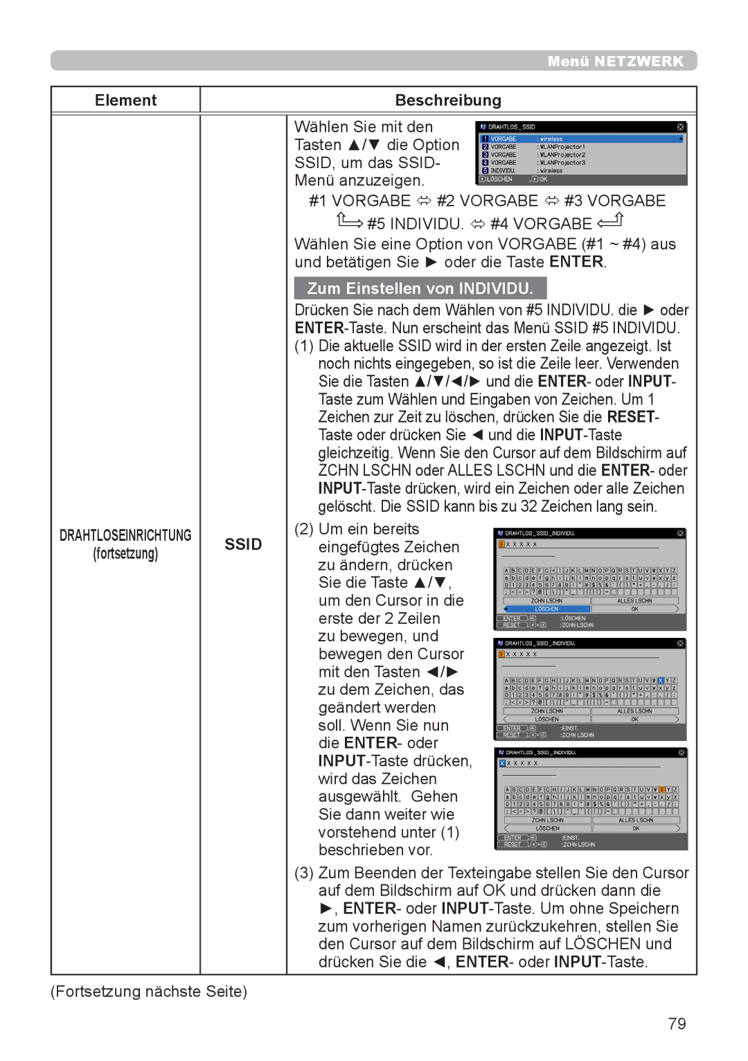 InFocus IN5132 user manual Ssid, #1 Vorgabe  #2 Vorgabe  #3 Vorgabe 