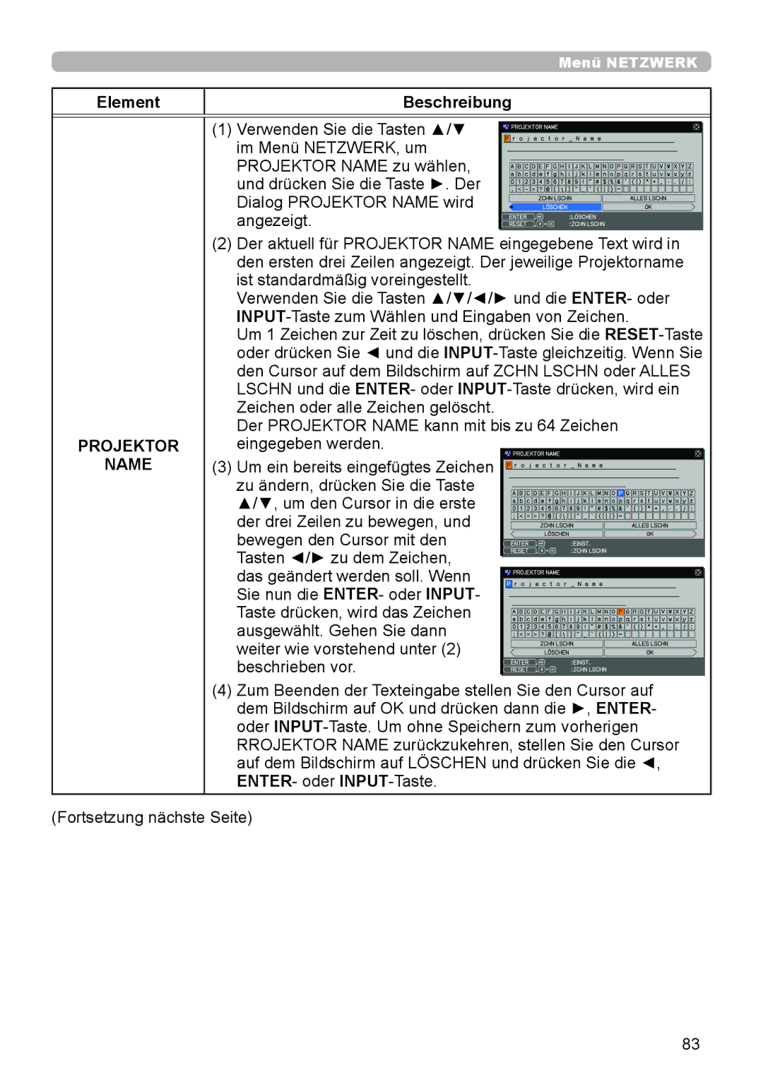 InFocus IN5132 user manual Projektor Name 