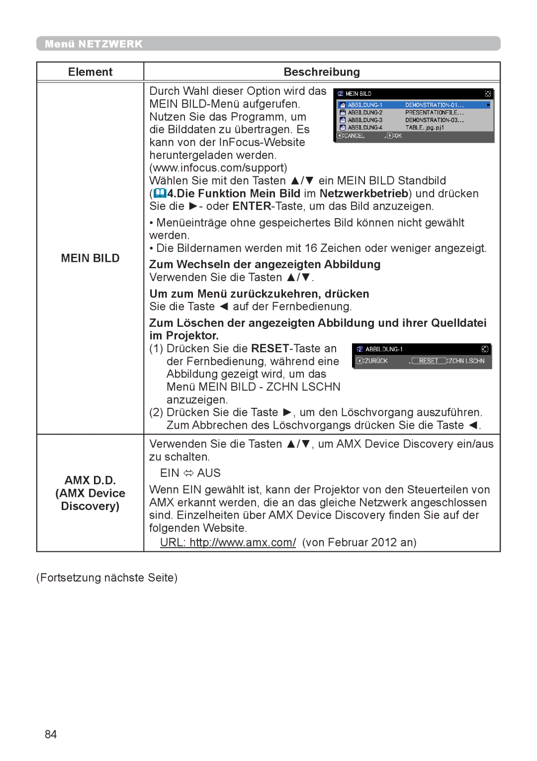 InFocus IN5132 user manual Mein Bild, Amx D.D 