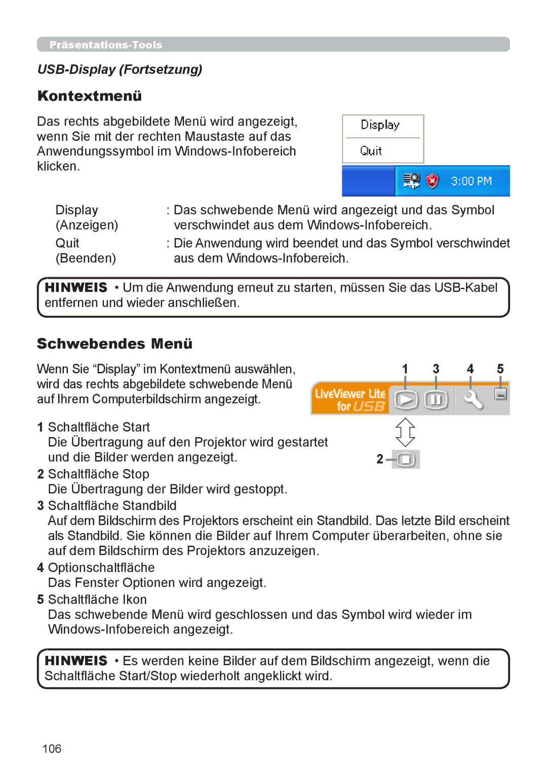 InFocus IN5132 user manual Kontextmenü, 106 