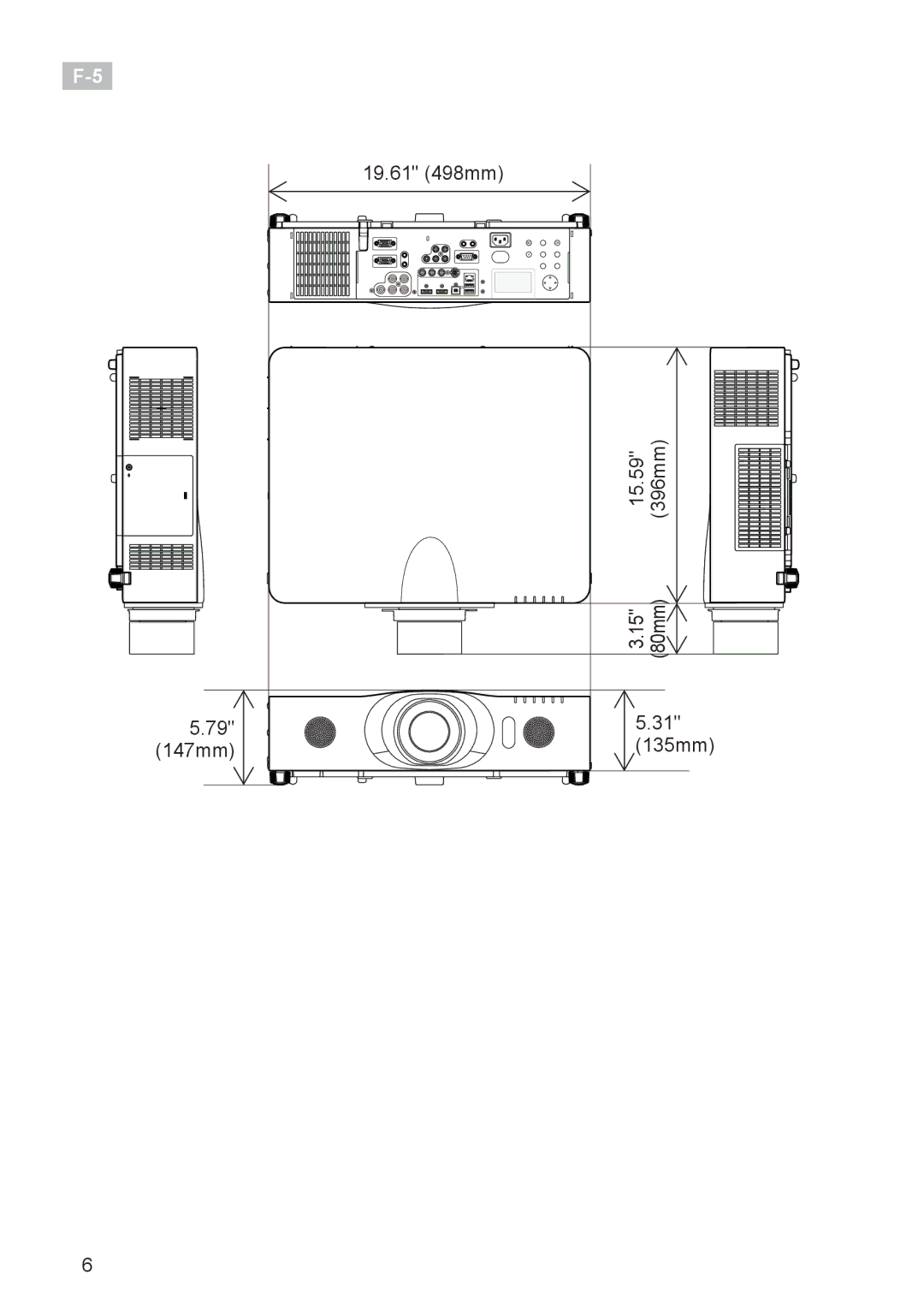 InFocus IN5132 user manual 19.61 498mm, 15.59 396mm 