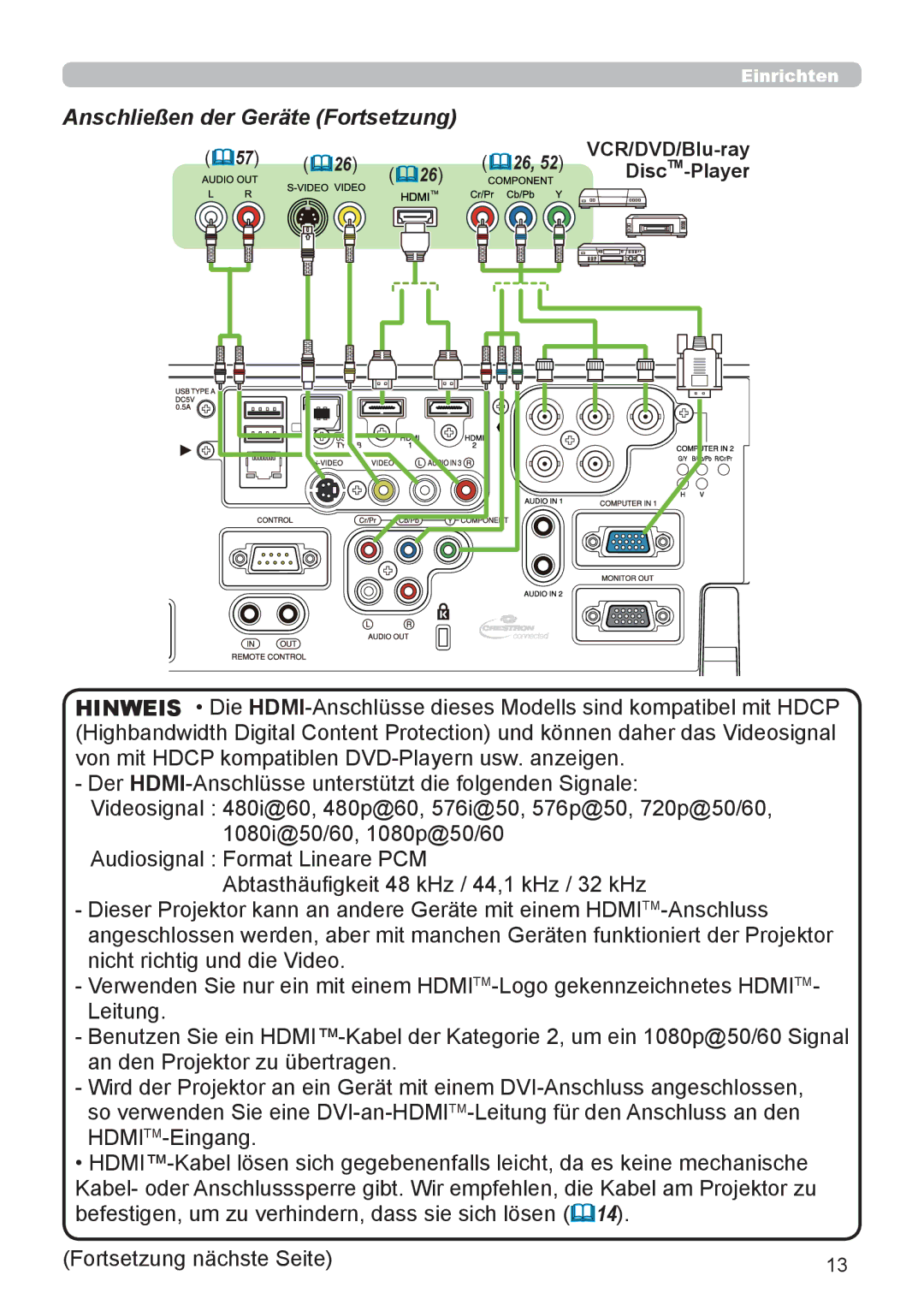 InFocus IN5132 user manual VCR/DVD/Blu-ray, Disc TM-Player 