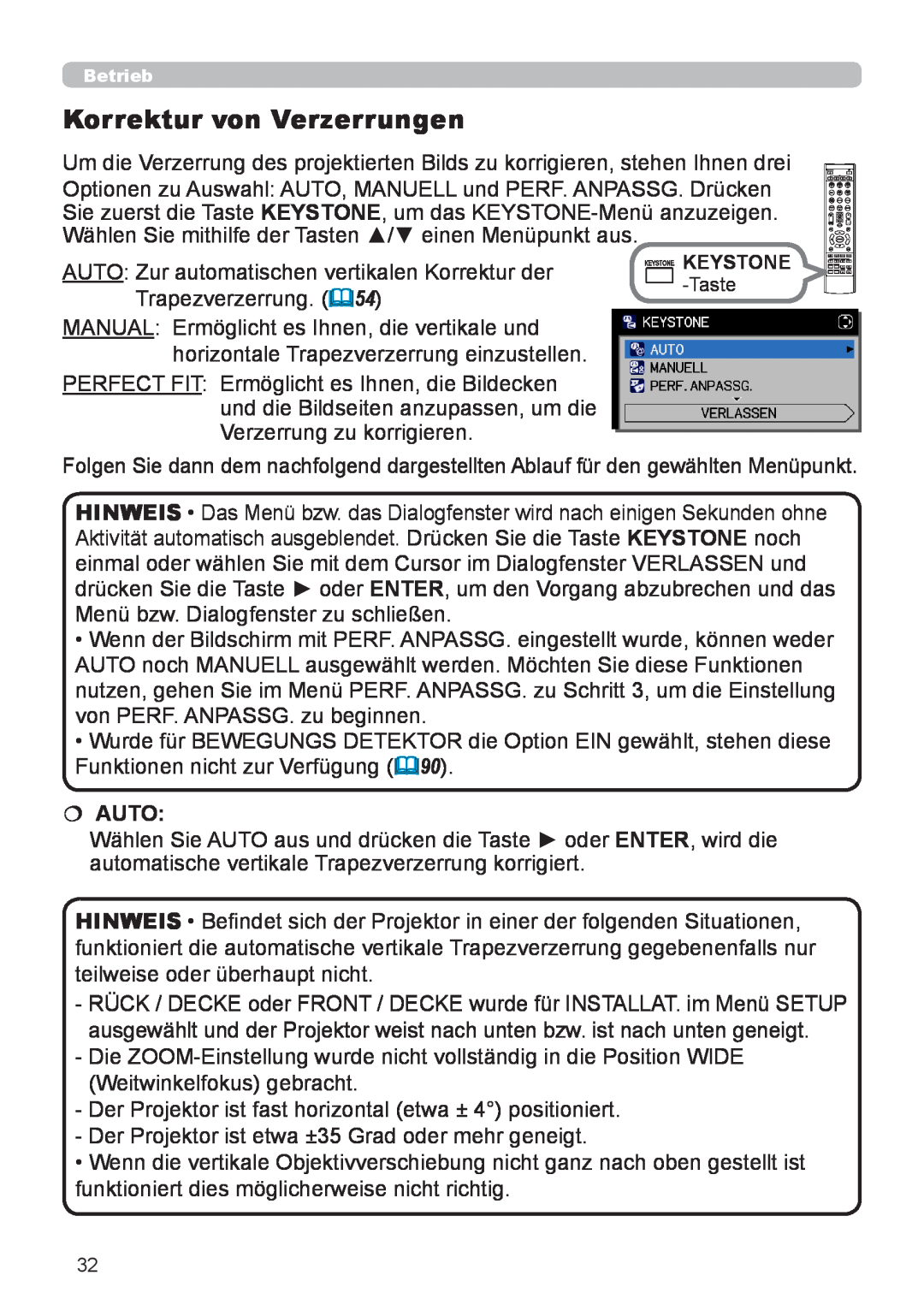 InFocus IN5132 user manual Korrektur von Verzerrungen,  Auto 