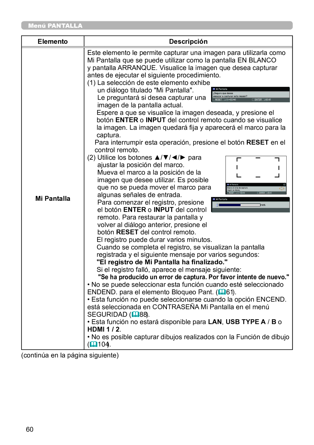 InFocus IN5132C, IN5135C, IN5134C, IN5144C, IN5142C, IN5145C El registro de Mi Pantalla ha finalizado, Seguridad 88 