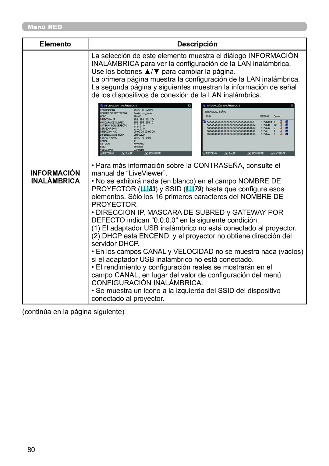 InFocus IN5142C, IN5135C, IN5134C, IN5132C, IN5144C, IN5145C user manual Información Inalámbrica, Configuración Inalámbrica 