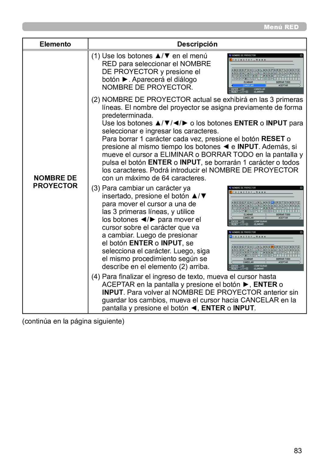 InFocus IN5134C, IN5135C, IN5132C, IN5144C, IN5142C, IN5145C user manual Nombre DE Proyector 