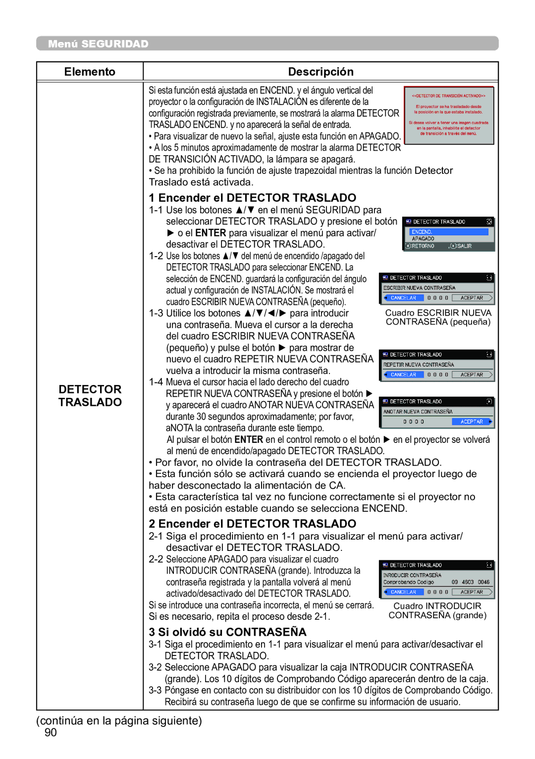 InFocus IN5132C, IN5135C, IN5134C, IN5144C, IN5142C, IN5145C user manual Encender el Detector Traslado 