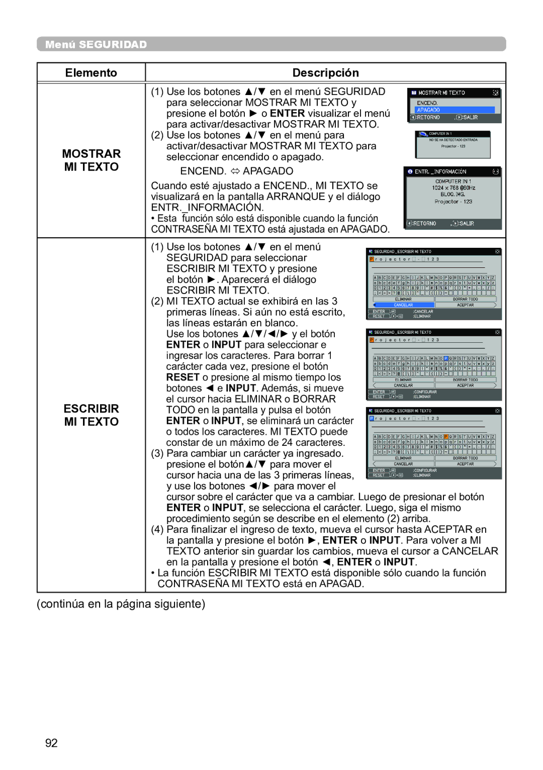 InFocus IN5142C, IN5135C, IN5134C, IN5132C, IN5144C, IN5145C user manual MI Texto, Escribir 