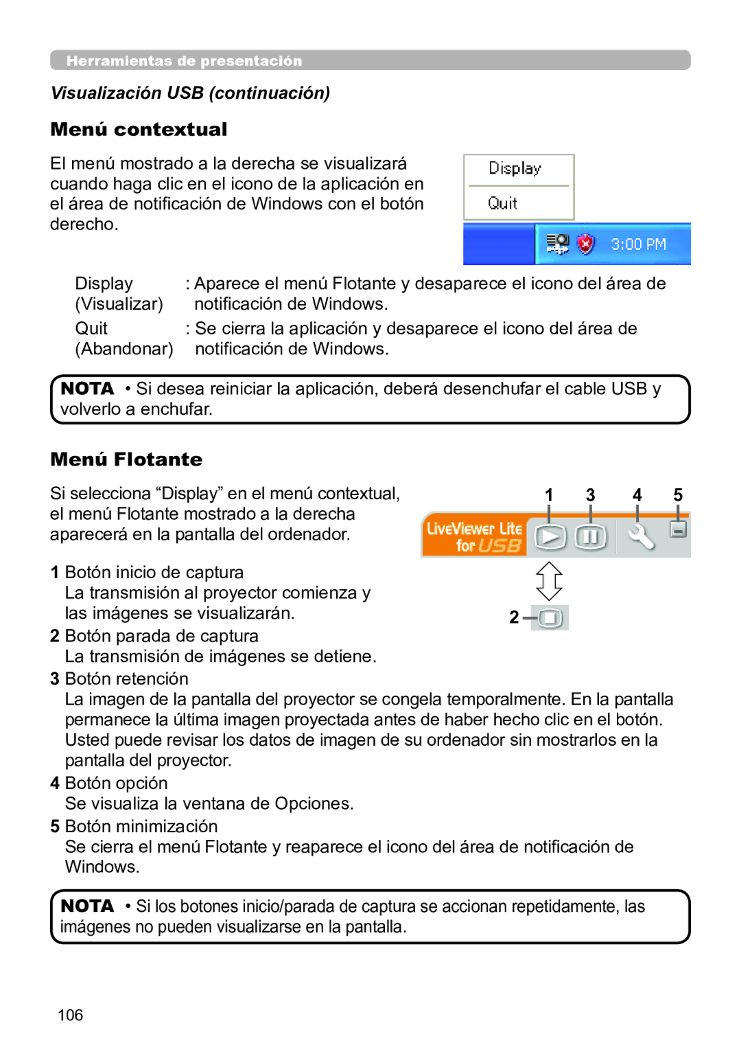 InFocus IN5135C, IN5134C, IN5132C, IN5144C, IN5142C, IN5145C user manual Menú contextual, 106 