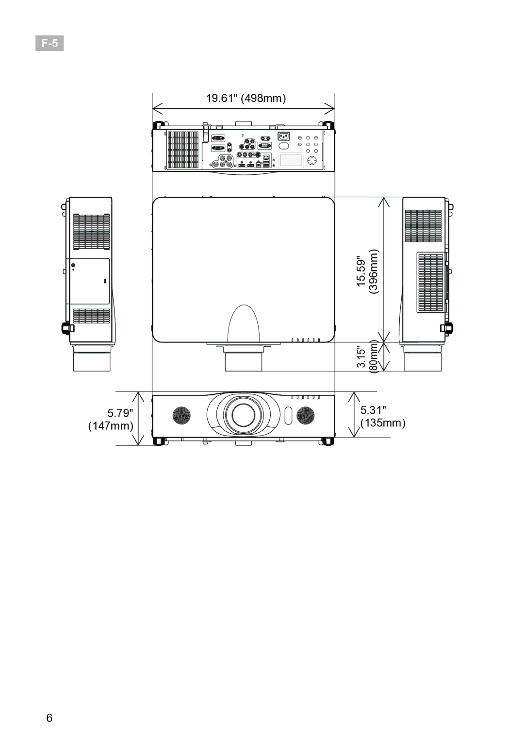 InFocus IN5142C, IN5135C, IN5134C, IN5132C, IN5144C, IN5145C user manual 19.61 498mm, 15.59 396mm 