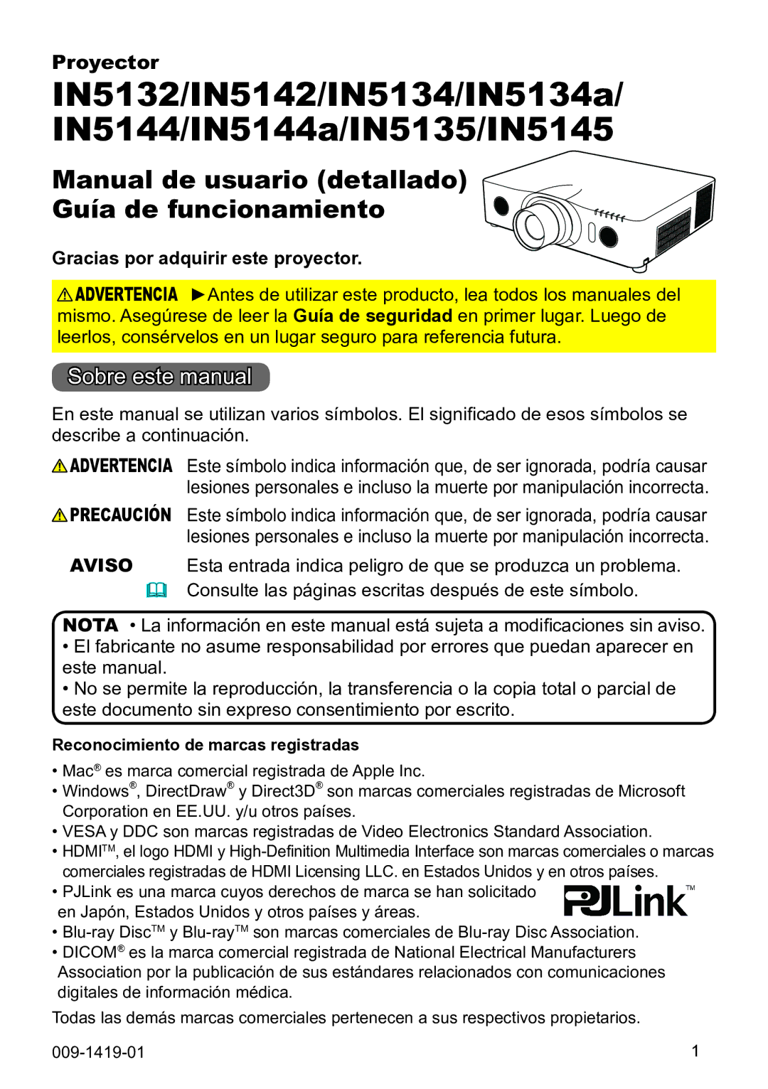 InFocus IN5144C, IN5135C, IN5134C, IN5132C, IN5142C, IN5145C user manual Sobre este manual, Gracias por adquirir este proyector 