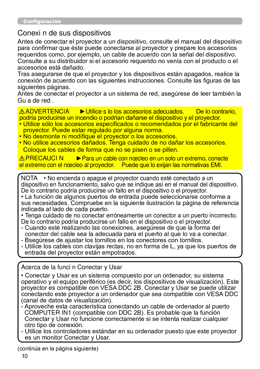 InFocus IN5135C, IN5134C, IN5132C, IN5144C, IN5142C Conexión de sus dispositivos, Acerca de la función Conectar y Usar 