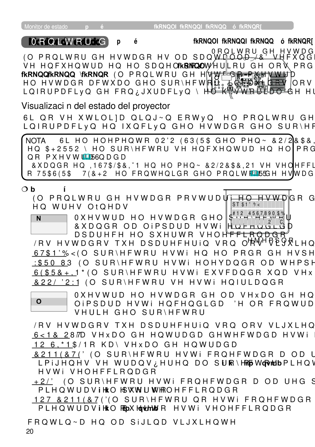 InFocus IN5142C, IN5135C, IN5134C Monitor de estado, Visualización del estado del proyector,  En un estado normal, Línea 