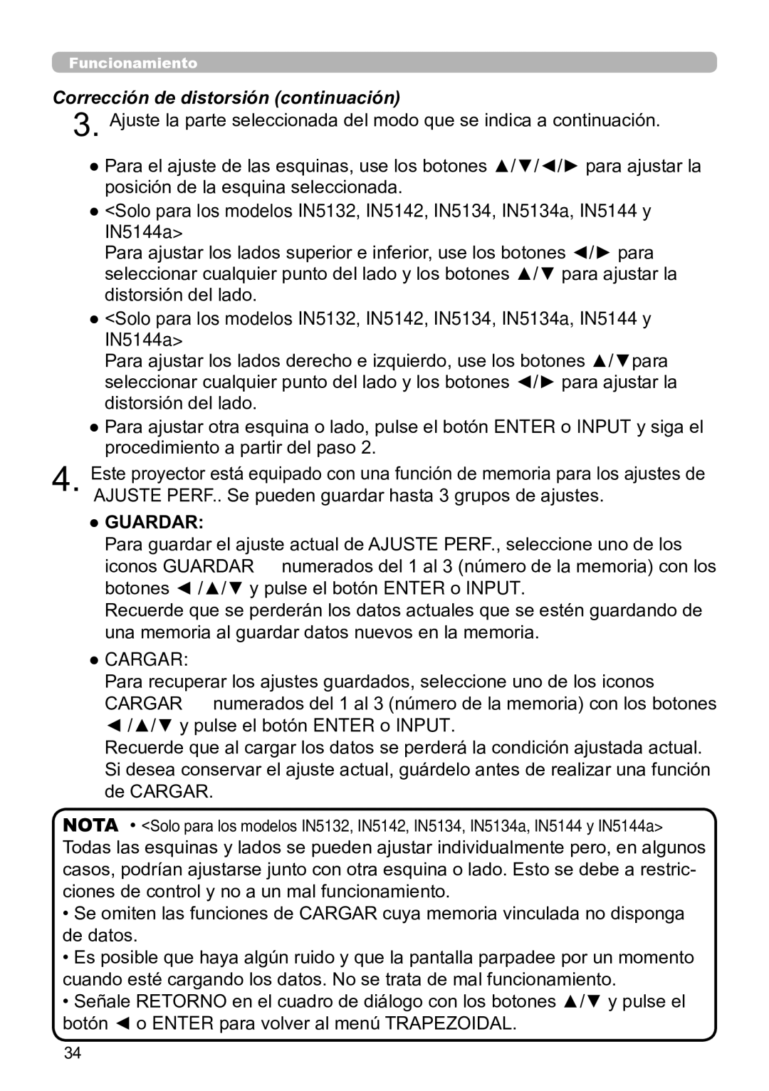 InFocus IN5135C, IN5134C, IN5132C, IN5144C, IN5142C, IN5145C user manual Guardar 