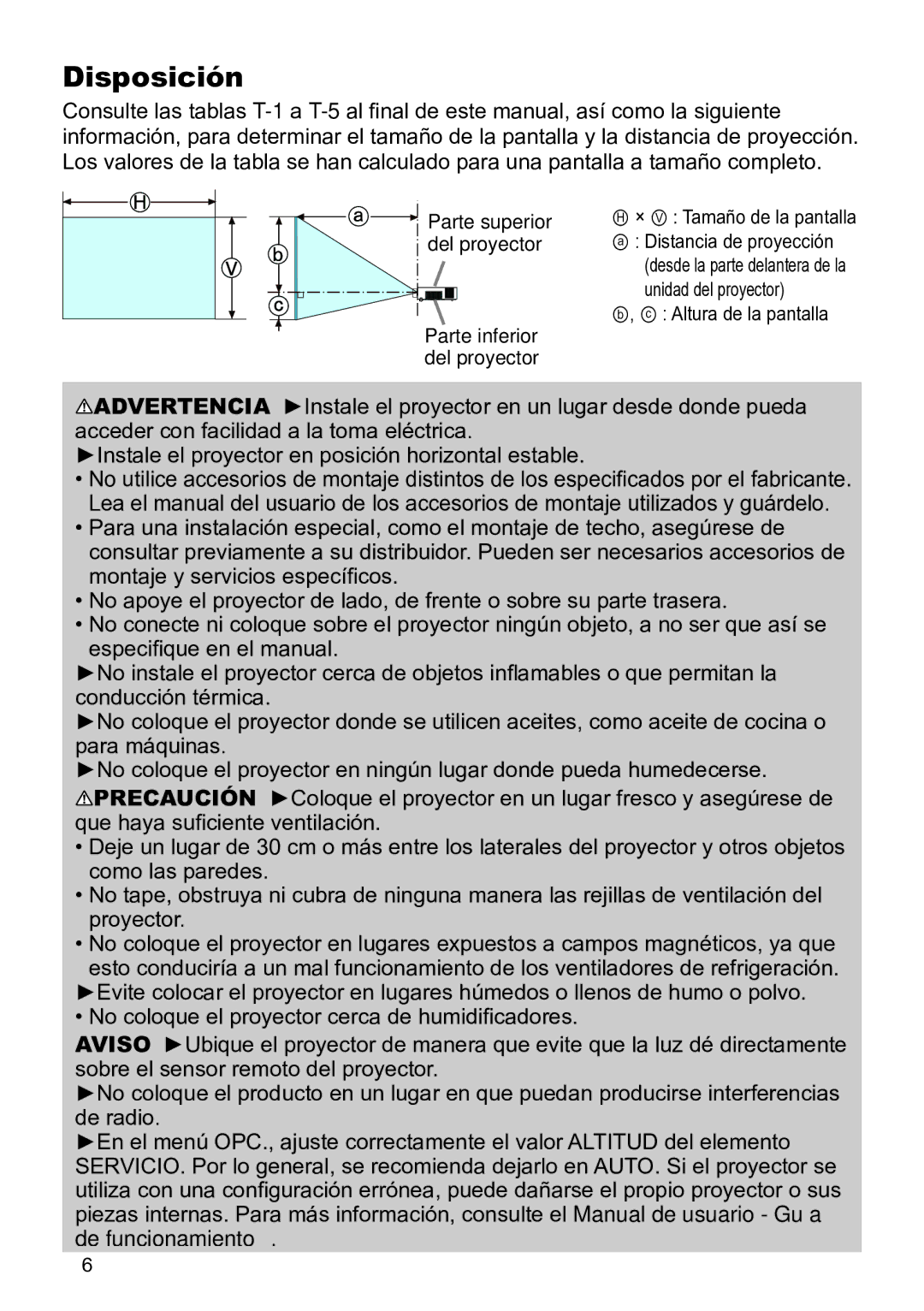 InFocus IN5132C, IN5135C, IN5134C, IN5144C, IN5142C, IN5145C Disposición, Parte inferior del proyector, Altura de la pantalla 