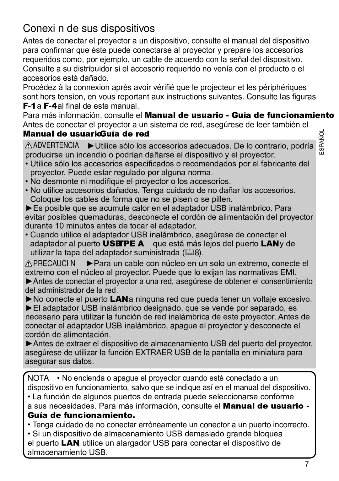 InFocus IN5144C, IN5135C, IN5134C Conexión de sus dispositivos, Manual de usuario Guía de red, Guía de funcionamiento 