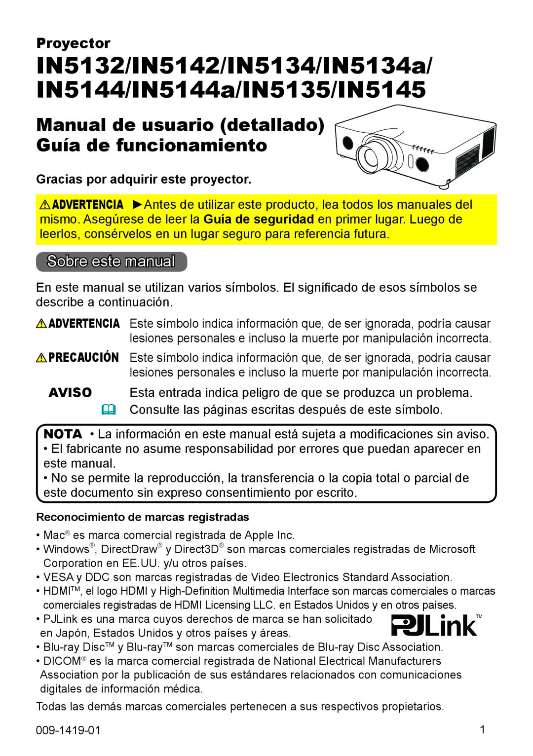 InFocus IN5144C Manual de usuario detallado Guía de funcionamiento, Sobre este manual, Gracias por adquirir este proyector 