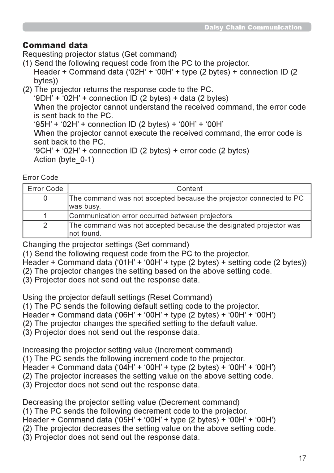 InFocus IN5542C, IN5544C user manual Command data 