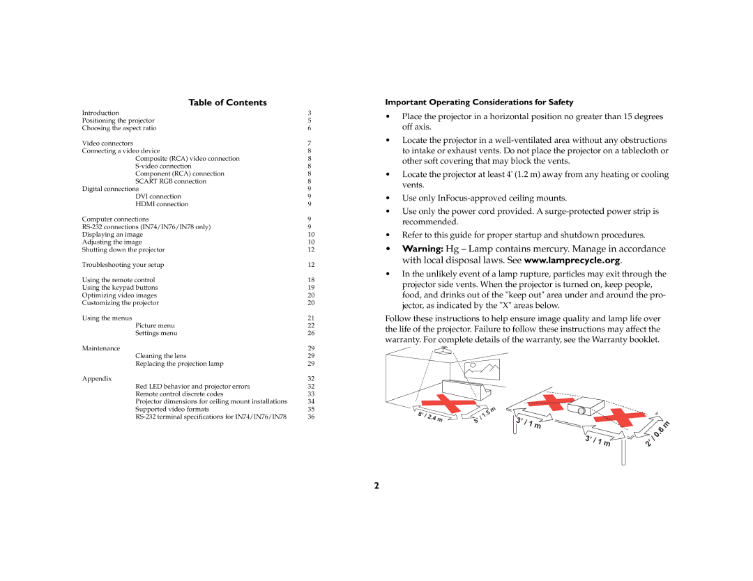 InFocus IN70 SERIES manual Table of Contents 