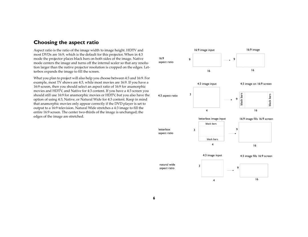 InFocus IN70 SERIES manual Choosing the aspect ratio 