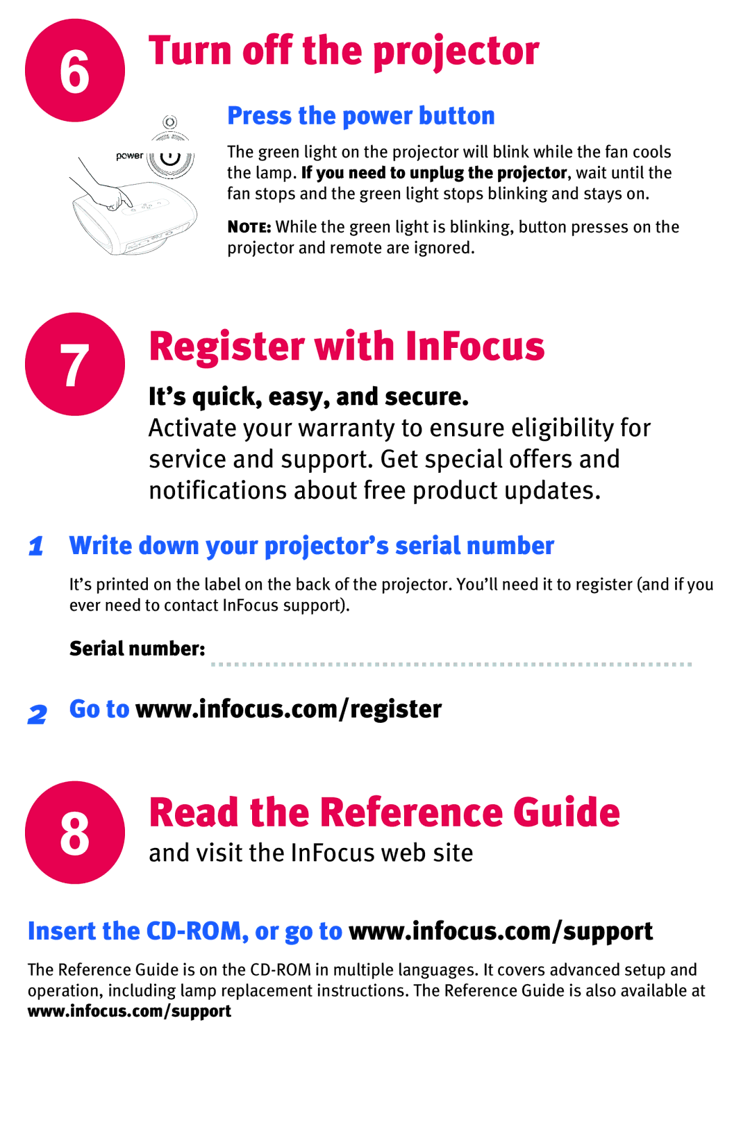 InFocus IN70 SERIES manual Turn off the projector, Serial number 